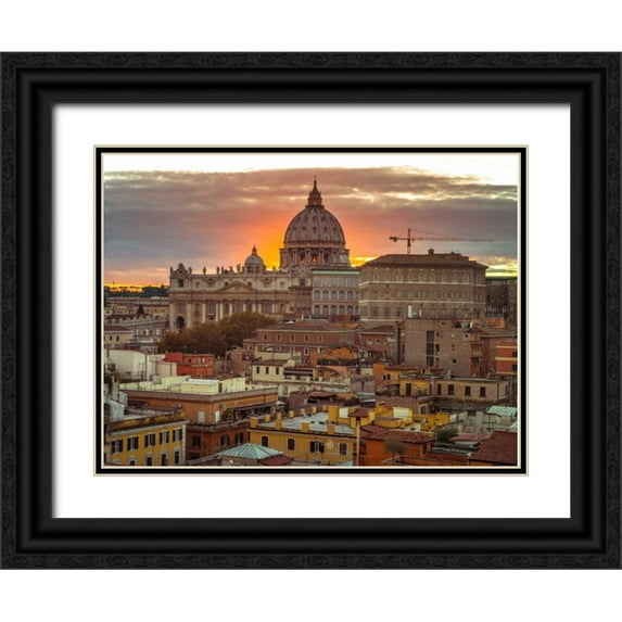Frank, Assaf 18x15 Black Ornate Wood Framed with Double Matting Museum Art Print Titled - Vatican city with St. Peters Basilica, Rome, Italy