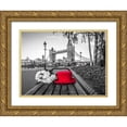 thumbnail image 1 of Frank, Assaf 18x15 Gold Ornate Wood Framed with Double Matting Museum Art Print Titled - Red Hat with bunch of Roses on a bench near Tower Bridge, London, UK, 1 of 4