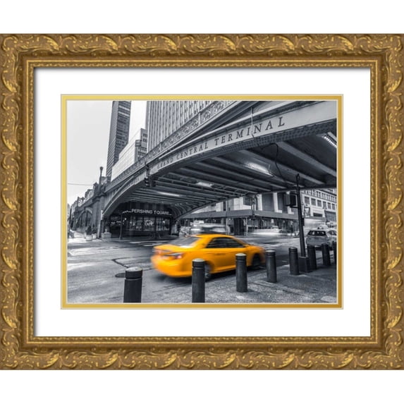 Frank, Assaf 18x15 Gold Ornate Wood Framed with Double Matting Museum Art Print Titled - Cab on New York city street