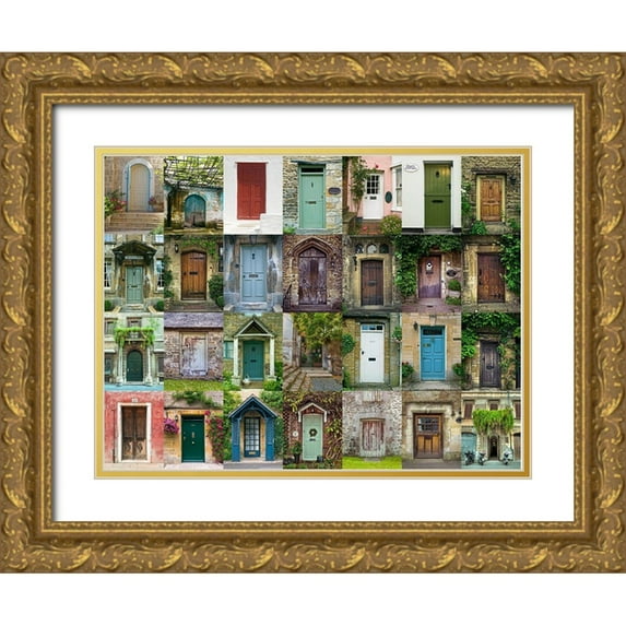 Frank, Assaf 18x15 Gold Ornate Wood Framed with Double Matting Museum Art Print Titled - Collage of old doors