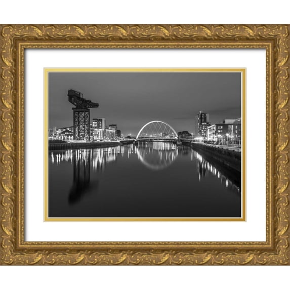 Frank, Assaf 18x15 Gold Ornate Wood Framed with Double Matting Museum Art Print Titled - View along the river Clyde at night, Glasgow, FTBR-1806