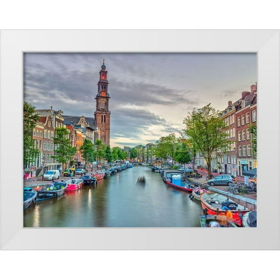 Frank, Assaf 18x15 White Modern Wood Framed Museum Art Print Titled - Canal through Amsterdam city
