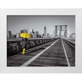 thumbnail image 1 of Frank, Assaf 18x15 White Modern Wood Framed Museum Art Print Titled - Female tourist with umbrella taking a walk on pedestrian walkway on Brooklyn bridge, New York, 1 of 4