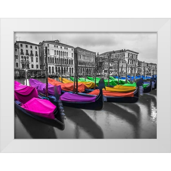 Frank, Assaf 18x15 White Modern Wood Framed Museum Art Print Titled - Gondolas parked on the grand canal, Venice, Italy