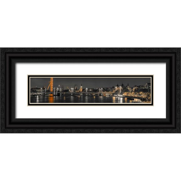 Frank, Assaf 18x7 Black Ornate Wood Framed with Double Matting Museum Art Print Titled - Panoramic view of London skyline over River Thames