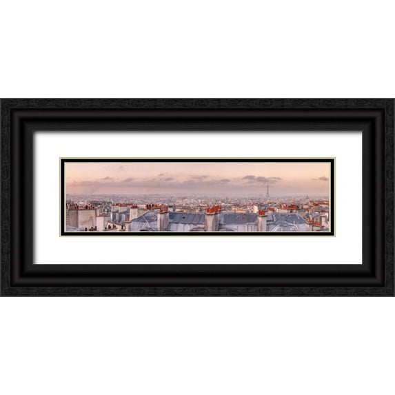 Frank, Assaf 18x8 Black Ornate Wood Framed with Double Matting Museum Art Print Titled - Cityscape of Montmartre with Eiffel Tower, Paris, France