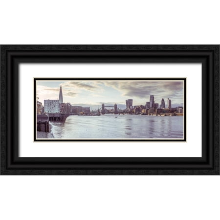 Frank, Assaf 18x9 Black Ornate Wood Framed with Double Matting Museum Art Print Titled - London skyline over river Thames, UK