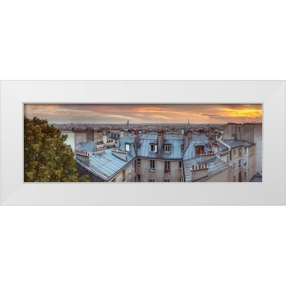 Frank, Assaf 18x9 White Modern Wood Framed Museum Art Print Titled - Eiffel Tower seen through the window of an apartment in Montmartre, Paris, France
