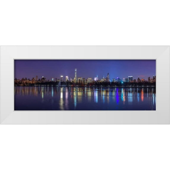 Frank, Assaf 18x9 White Modern Wood Framed Museum Art Print Titled - View of New York city skyline from Central park in evening