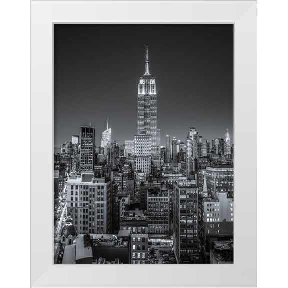 Frank, Assaf 19x24 White Modern Wood Framed Museum Art Print Titled - Empire State Building with New York City Manhattan skyline with skyscrapers
