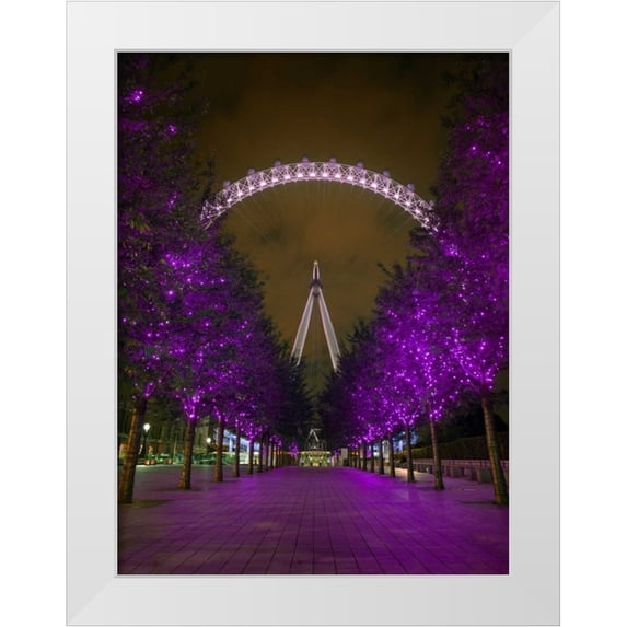 Frank, Assaf 19x24 White Modern Wood Framed Museum Art Print Titled - London Eye at night
