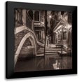 thumbnail image 1 of Frank, Assaf 20x20 Black Modern Framed Museum Art Print Titled - Night shot of cafe by narrow canal-Venice-Italy, 1 of 5