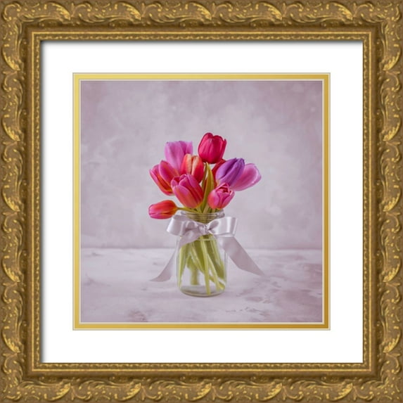 Frank, Assaf 20x20 Gold Ornate Wood Framed with Double Matting Museum Art Print Titled - Ranuncuclus flowers in a vase