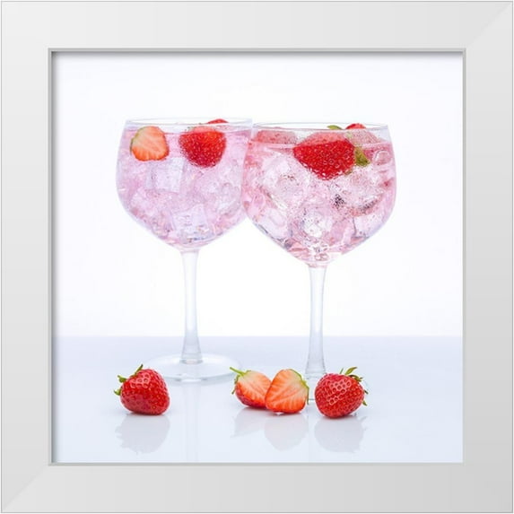 Frank, Assaf 20x20 White Modern Wood Framed Museum Art Print Titled - Gin with strawberries on white background