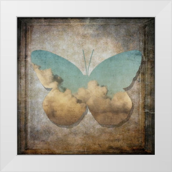 Frank, Assaf 20x20 White Modern Wood Framed Museum Art Print Titled - Handwritten old postcard with butterfly