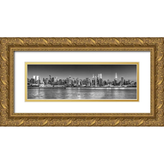 Frank, Assaf 24x10 Gold Ornate Wood Framed with Double Matting Museum Art Print Titled - Panoramic view of Lower Manhattan skyline, New York