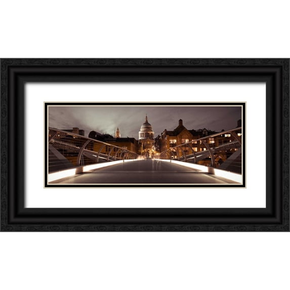 Frank, Assaf 24x12 Black Ornate Wood Framed with Double Matting Museum Art Print Titled - St Pauls Catedral from the Millennium Bridge