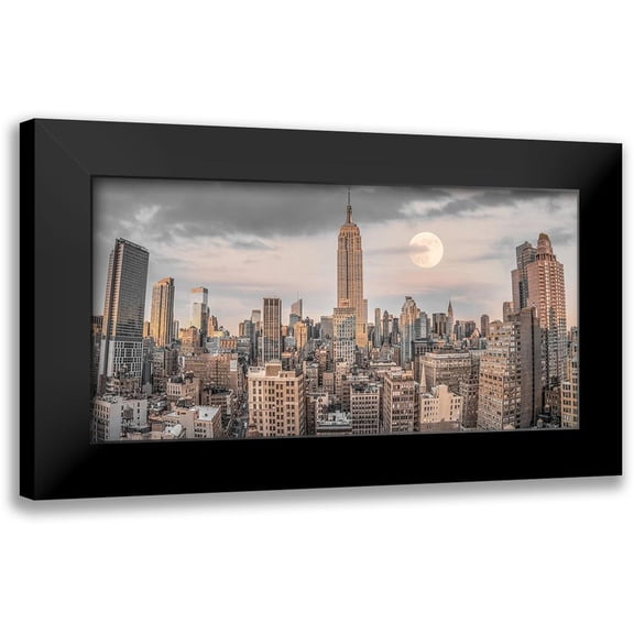 Frank, Assaf 24x14 Black Modern Framed Museum Art Print Titled - Empire State Building with Manhattan skyline - New York City