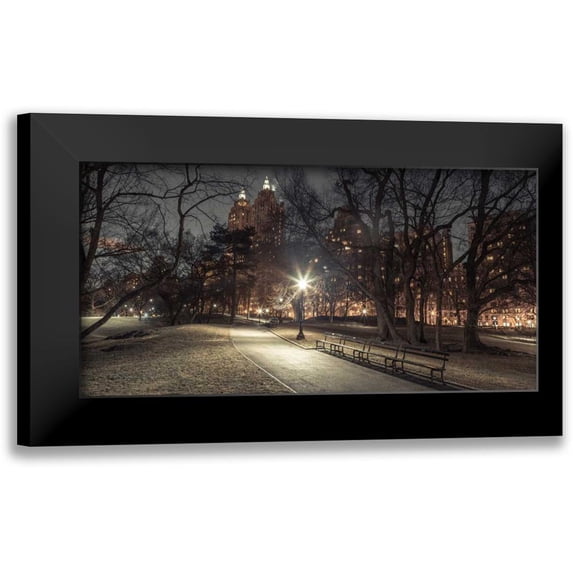 Frank, Assaf 24x14 Black Modern Framed Museum Art Print Titled - Path in cental park at night, winter, snow, New York.