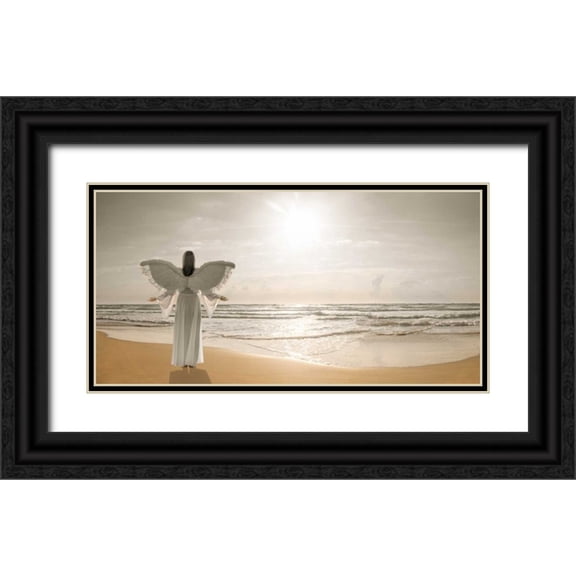 Frank, Assaf 24x14 Black Ornate Wood Framed with Double Matting Museum Art Print Titled - AF20150529 Beach 523-PanoC01PC01