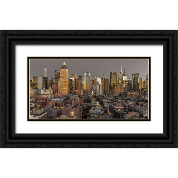 Frank, Assaf 24x14 Black Ornate Wood Framed with Double Matting Museum Art Print Titled - Lower Manhattan cityscape, New York