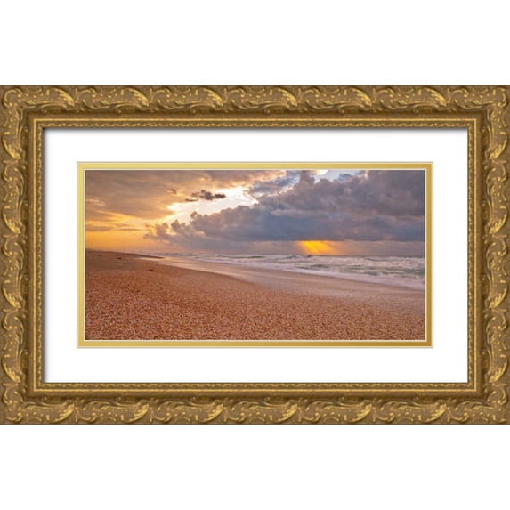 Frank, Assaf 24x14 Gold Ornate Wood Framed with Double Matting Museum Art Print Titled - Beach at sunset, Palmachim, Israel