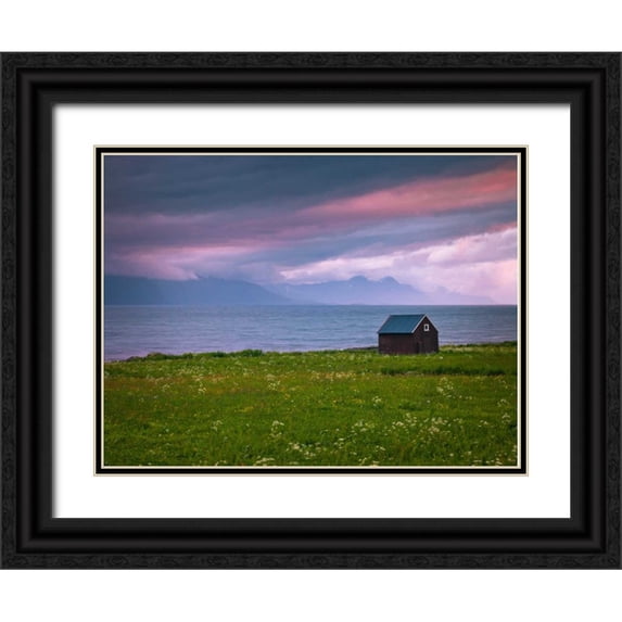 Frank, Assaf 24x19 Black Ornate Wood Framed with Double Matting Museum Art Print Titled - Beach hut on Lofoten coastline, Norway