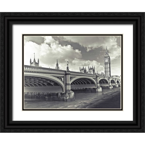 Frank, Assaf 24x19 Black Ornate Wood Framed with Double Matting Museum Art Print Titled - Big Ben London Bus