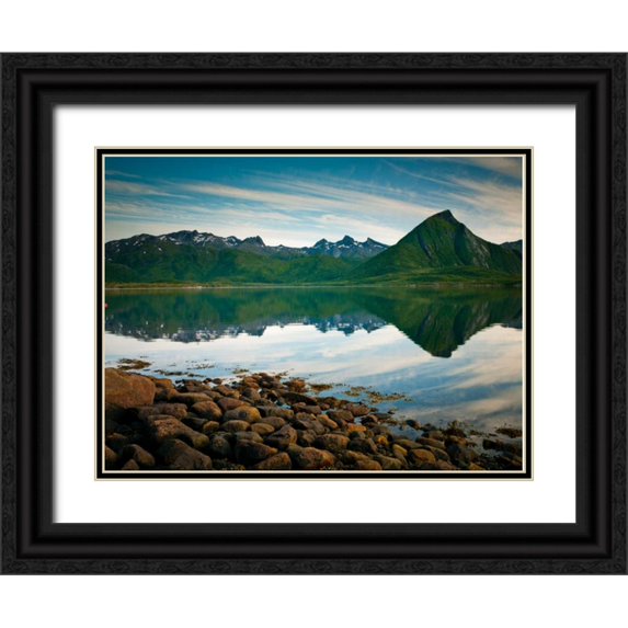 Frank, Assaf 24x19 Black Ornate Wood Framed with Double Matting Museum Art Print Titled - Mountain range by the sea, Lofoten, Norway