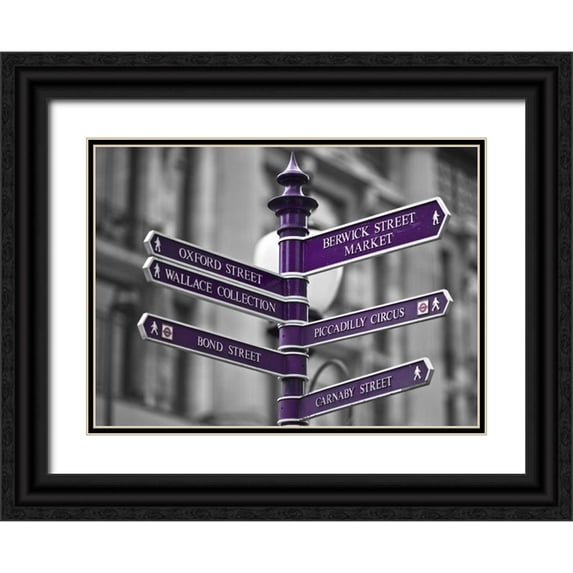 Frank, Assaf 24x19 Black Ornate Wood Framed with Double Matting Museum Art Print Titled - Oxford Circus Sign Post