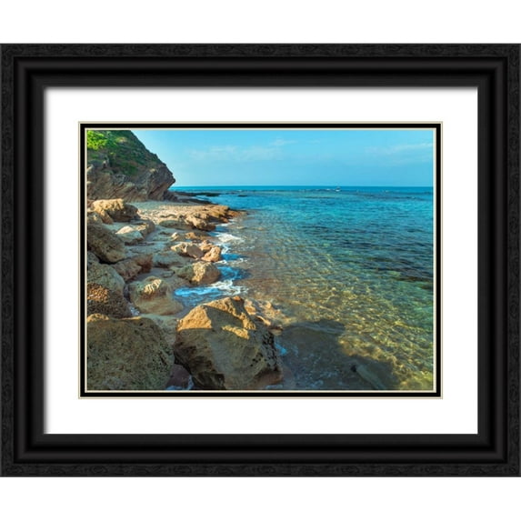 Frank, Assaf 24x19 Black Ornate Wood Framed with Double Matting Museum Art Print Titled - Rocky beach, Israel