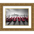 thumbnail image 1 of Frank, Assaf 24x19 Gold Ornate Wood Framed with Double Matting Museum Art Print Titled - Bunch of Roses and umbrella on pier with gondolas moored in canal, Venice, Italy, 1 of 4