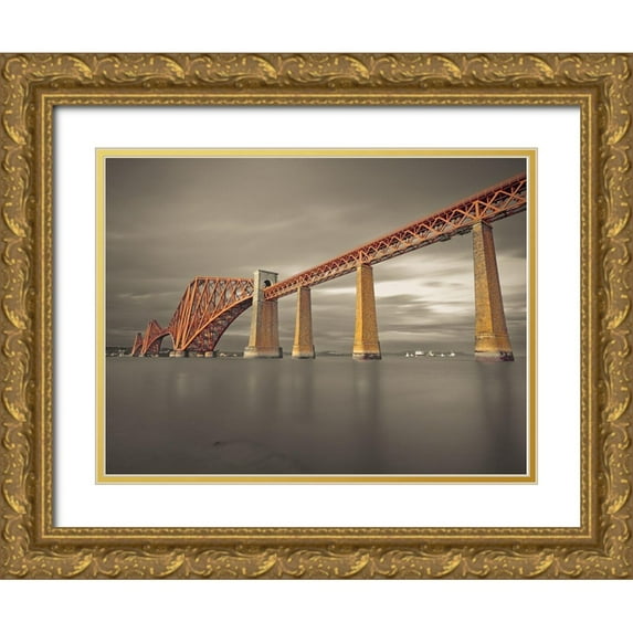 Frank, Assaf 24x19 Gold Ornate Wood Framed with Double Matting Museum Art Print Titled - Forth Rail Bridge, Scotland, FTBR-1923
