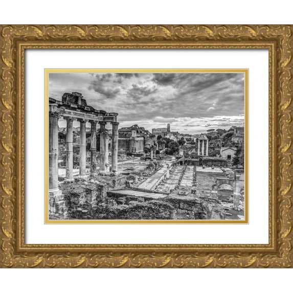 Frank, Assaf 24x19 Gold Ornate Wood Framed with Double Matting Museum Art Print Titled - Ruins of the Roman Forum, Rome, Italy