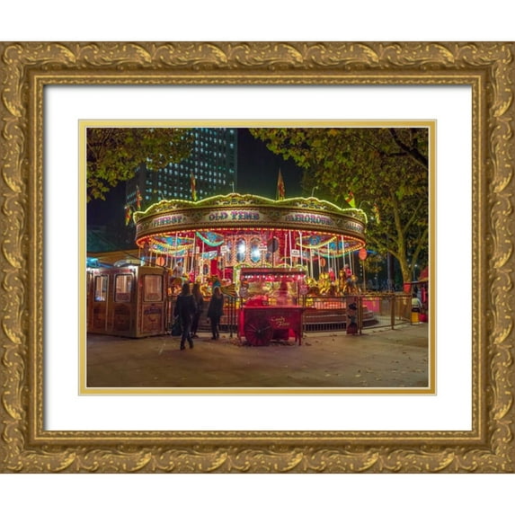 Frank, Assaf 24x19 Gold Ornate Wood Framed with Double Matting Museum Art Print Titled - Spinning carousel at night in garden, London, UK