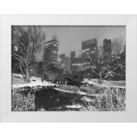 Frank, Assaf 24x19 White Modern Wood Framed Museum Art Print Titled - Gapstow Bridge, Central park with Manhattan skyline, New York