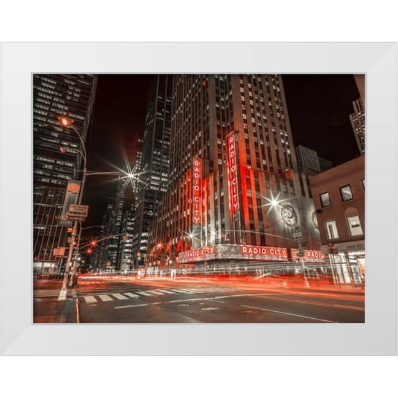 Frank, Assaf 24x19 White Modern Wood Framed Museum Art Print Titled - New York city stret in night
