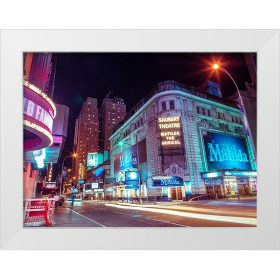 Frank, Assaf 24x19 White Modern Wood Framed Museum Art Print Titled - Times square and Broadway at night - New York City