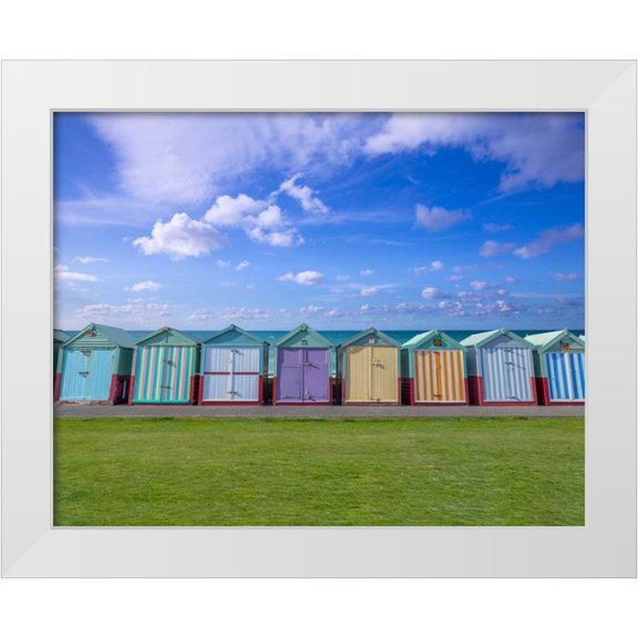 Frank, Assaf 24x20 White Modern Wood Framed Museum Art Print Titled - Colorful beach huts in a row