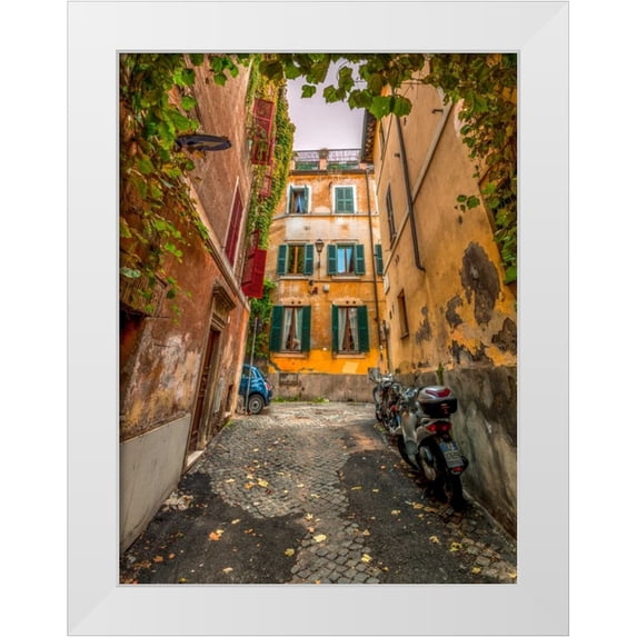 Frank, Assaf 25x32 White Modern Wood Framed Museum Art Print Titled - Narrow streets in old town of Rome, Italy