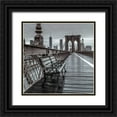 thumbnail image 1 of Frank, Assaf 26x26 Black Ornate Wood Framed with Double Matting Museum Art Print Titled - Empty bench on the pedestrian walkway of the Brooklyn Bridge, New York, 1 of 4