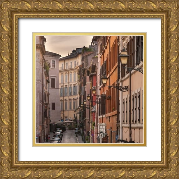 Frank, Assaf 26x26 Gold Ornate Wood Framed with Double Matting Museum Art Print Titled - Old buildings in city of Rome, Italy
