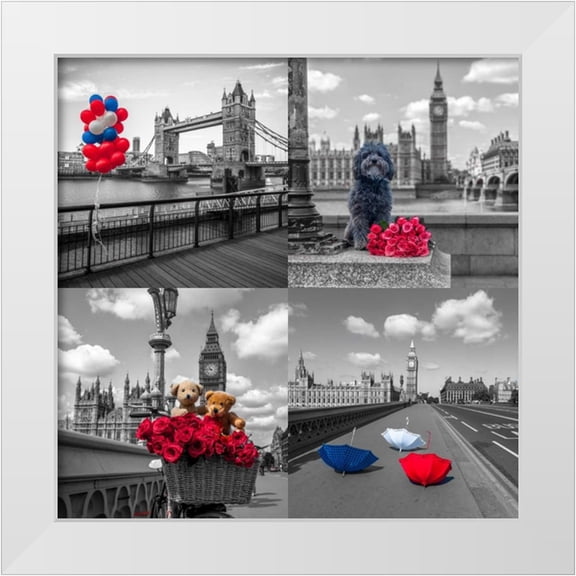 Frank, Assaf 26x26 White Modern Wood Framed Museum Art Print Titled - Collage of famous places in London city, UK
