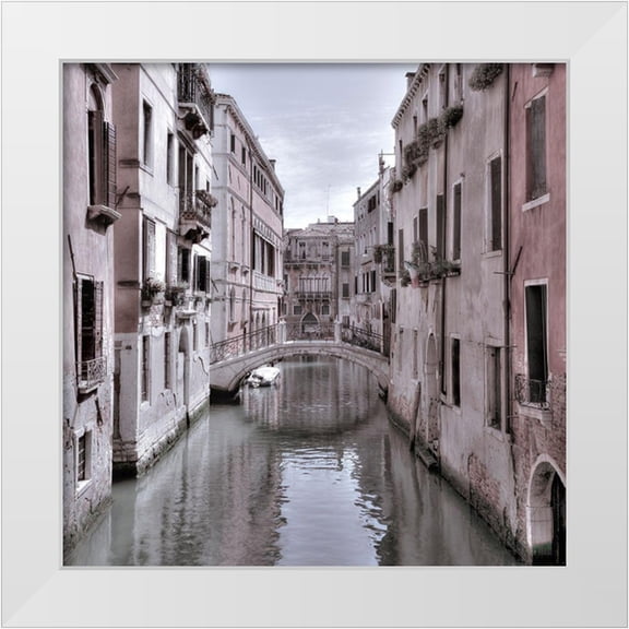 Frank, Assaf 26x26 White Modern Wood Framed Museum Art Print Titled - Old buildings with small bridge over narrow canal-Venice-Italy