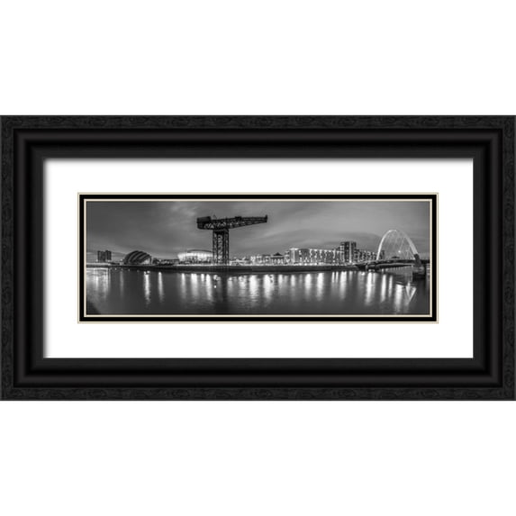Frank, Assaf 32x13 Black Ornate Wood Framed with Double Matting Museum Art Print Titled - View along the river Clyde at night, Glasgow