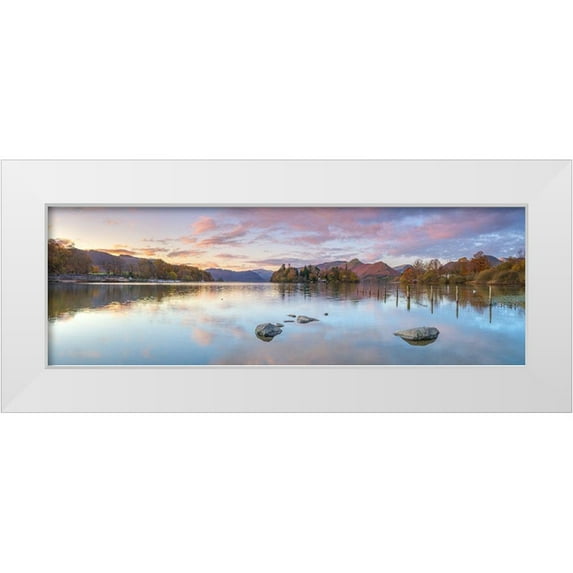 Frank, Assaf 32x13 White Modern Wood Framed Museum Art Print Titled - Lake surrounded by mountains