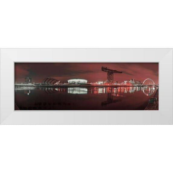 Frank, Assaf 32x13 White Modern Wood Framed Museum Art Print Titled - View along the river Clyde at night-Glasgow