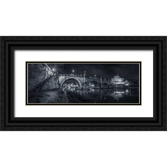 Frank, Assaf 32x14 Black Ornate Wood Framed with Double Matting Museum Art Print Titled - View of Castle St Angelo in Rome, Italy