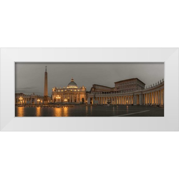 Frank, Assaf 32x14 White Modern Wood Framed Museum Art Print Titled - St. Peters Square at the Vatican City, Rome, Italy