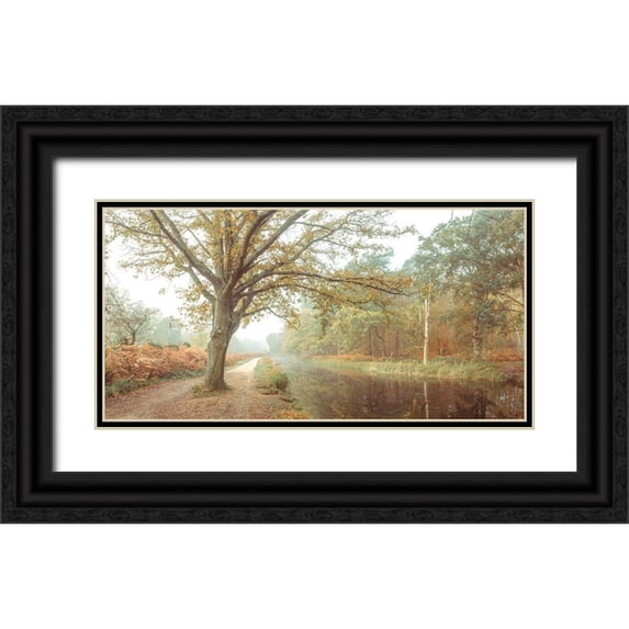 Frank, Assaf 32x18 Black Ornate Wood Framed with Double Matting Museum Art Print Titled - Canal on a autumn day
